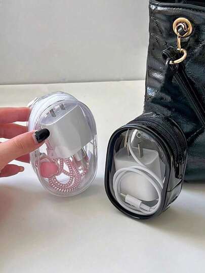 2pcs/1PC Portable Mini Transparent Zipper Storage Bag Bag Accessiores Compact Multifunctional Organizer Headphone And Charger Case With Keychain Transparent Travel Accessories Available In Black And White Colors Exquisite And Compact Suitable For Storing Small Items Data Cable Storage Bag Bracelet Bag Makeup Bag