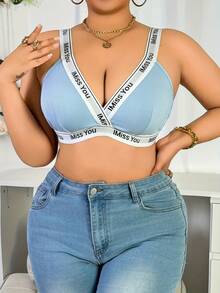 Sujetador sin espalda de escote en V azul claro, de tela cómoda y agradable a la piel, adecuado para varias ocasiones