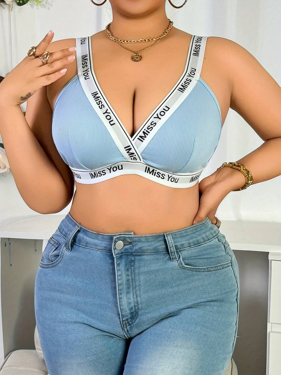 Sujetador sin espalda de escote en V azul claro, de tela cómoda y agradable a la piel, adecuado para varias ocasiones