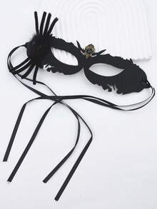 1 件女士黑色性感玫瑰花蜘蛛化妆舞会半脸面具（带领带）、万圣节派对服装配饰、礼物 - 黑色 - 查看 11