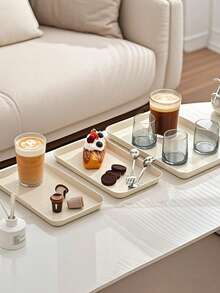 1 件奢华 INS 高端家用厨房餐具托盘，咖啡茶盘水果蘸酱盘餐盘长方形塑料零食托盘适用于客厅咖啡桌杯架 - 乳白色 - 查看 2