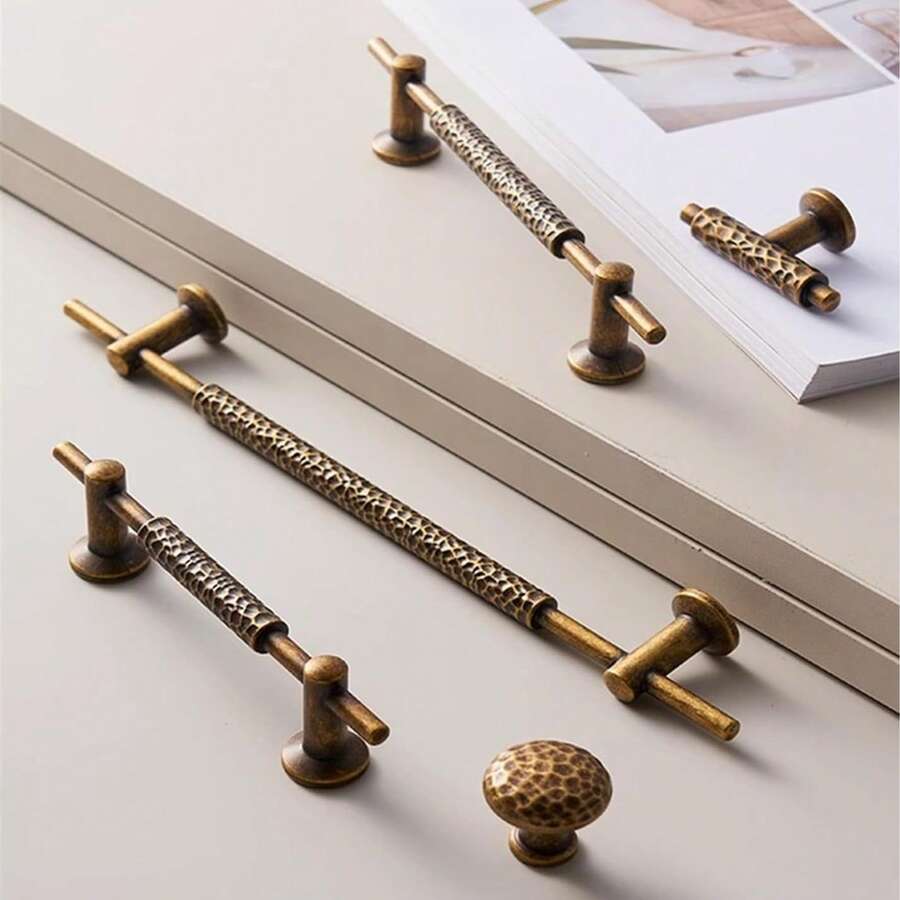 1 件复古黄铜色橱柜把手、超长抽屉衣柜拉手、厨房储物柜把手、梳妆台抽屉复古把手、老式门拉手、橱柜家具五金件（含安装螺丝） - 銅色 - 查看 1