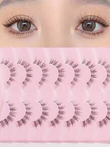 7对自然透明假睫毛，打造自然妆效，睫毛嫁接，卷翘柔软，适合新手，日常妆容、派对和约会皆宜 - 黑色 - 查看 1