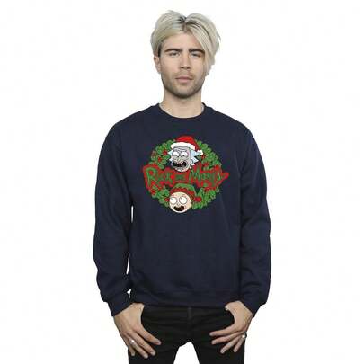 RICK AND MORTY Mens Christmas Wreath Sweatshirt (Navy Blue)