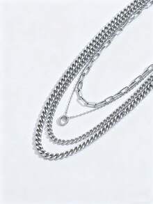 1pc Punk Metal Silver Cuban Link Chain Necklace, Fashion Choker Necklace For Men, Unisex Hip Hop Jewelry Accessory For Concerts, Parties, Bars