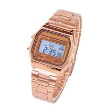 Rectangular Watch With Stainless Steel Strap And Gold Digital LED Backlight - 玫瑰金 - 查看 3