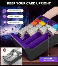 Caja de Cartas MTG Con Ventanas de Exhibición, MTG Deck Box con Capacidad para Más de 3200 Tarjetas, Con 24 Divisores de Colores, 4 Particiones Móviles Para Cartas de Juegos Mágicos(Negro&Púrpura) - Negro y Púrpura - Ver 10