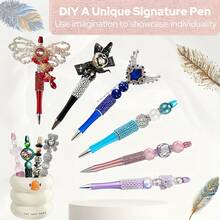 Stylo à paillettes multicolores avec pétales - Design de perles diamant de type clic, tige en plastique scintillante DIY, style tige perlée cool, encre noire pour artisanat DIY, fêtes et usage au bureau