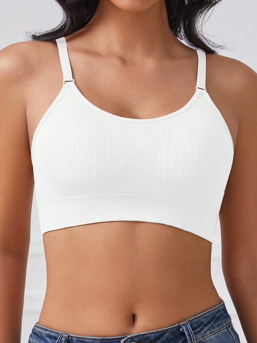 1pc Women's Wireless Backless Bra, Deep U-Neck, Seamless, Adjustable Cross Back Strap, Back To School Season Lingerie - White - View 1