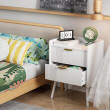 Nightstand Modern Bedside Table With 2 Storage Drawer, Small Night Stand, Wooden Sofa Side Table For Bedroom,Study Room And Small Spaces - 白色 - 查看 4