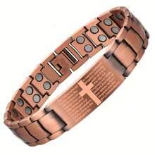 1pc Men's Adjustable Pure Copper Bracelet With Powerful Magnets, Cross Pattern Design, Includes Magnetic Tool For Easy Adjustable, Durable Casual Magnetic Bracelet