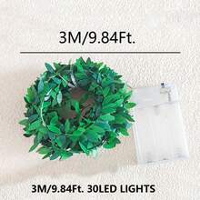 1 pieza 2m/3m/5m Luces de guirnalda de hojas de vid artificial con alimentación a batería, blanco cálido para decoración interior y exterior, dormitorio, guardería, boda, jardín, fiesta, cerca, Navidad, decoración del hogar