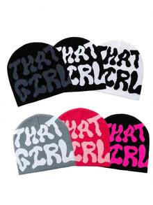 1pc Women's Fashion Y2K "That Girl" Jacquard Knit Beanie Hat, Warm & Suitable For Autumn/Winter Casual Outfits - 彩色 - 查看 8