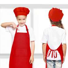 2 Packs Green&Red Kids Apron And Chef Hat Set-Children Kids Apron For Girls Boys Cooking Painting Baking ,Christmas DIY Party,Wear 6-13 Ages - Multicolor - View 6