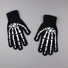 A Pair Of Fluorescent Skull And Bones Design Gloves - 20% Spandex / 80% Nylon Stretch Fashion Couple Gloves, Gloves Suitable For Halloween Dresses, Parties And Theme Events