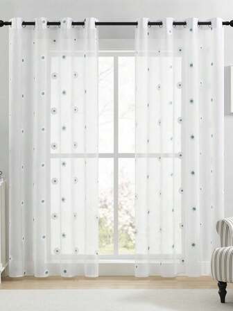 1pc/2pcs European Classical Embroidered Tulle Curtains, White Transparent Curtains, Suitable For Bedroom, Balcony, Living Room Luxury Curtains, Elegant White Lace Curtains With Delicate Leaf Embroidery , Light-Filtering Polyester Drapes For Living Room, Bedroom, Office, And More - Machine Washable, Bedroom Decor Curtains,