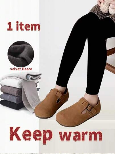 1pc Kids Tights, Thermal Lined, Warm Thick Cropped Leggings For Toddler Girls, Autumn/Winter