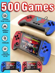 1pc New Large-Screen Game Console With 500 Classic Retro Games Nostalgic Red And White Machine Can Be Played By Two People And Can Be Connected To The TV For Screen Projection. Portable Travel FC Portable Handheld 3.5-Inch Screen Rechargeable Birthday Holiday Gift For Young Men And Women