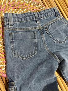 CALÇA FEMININA WIDE LEG CARGO INFANTIL PROMOÇÃO/MODA/FESTA/PASSEIO/MENINAS/ - Lavagem clara - Visão 7