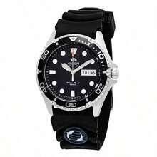 Orient Reloj mecánico deportivo y de buceo resistente al agua con diseño de doble león importado de Japón, para hombres, esfera negra con escala de puntos/resina FAA02007B9 FAA02008D9