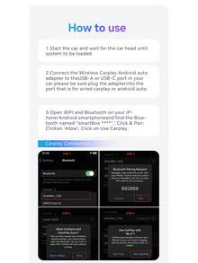 XUDA 二合一迷你 Carplay Ai 盒子，有线转无线 Carplay 和 Android Auto，5GHz WiFi5 传输速度，即插即用，时尚便携，适用于 99% 的 OEM CarPlay 汽车