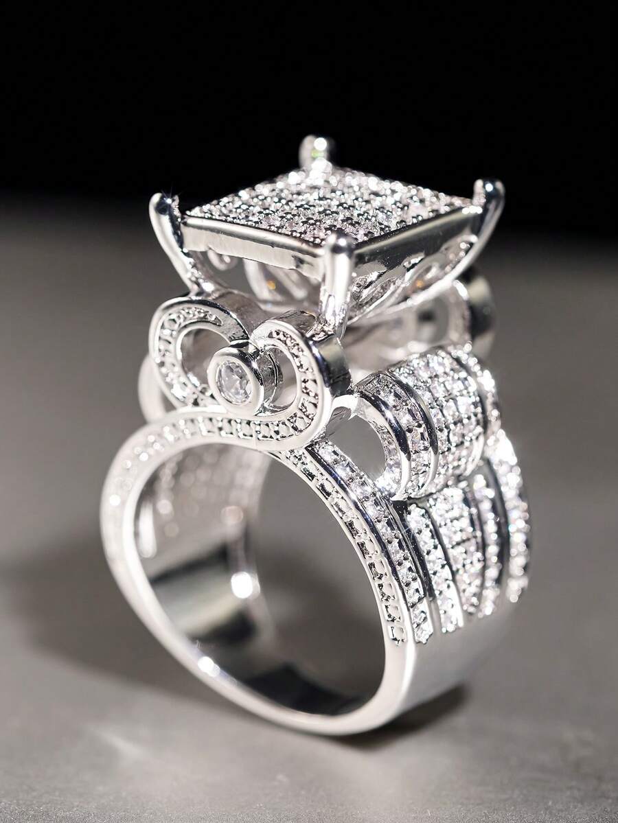 1 PC Glamorous Cubic Zirconia Ring For Women For Wedding Engagement Anniversary Party Jewelry Valentine's Day Gift