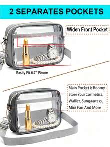 Bolso bandolera transparente aprobado para estadios, bolso bandolera transparente para mujer, ideal para eventos en estadios, conciertos y deportes. - Gris - Ver 4