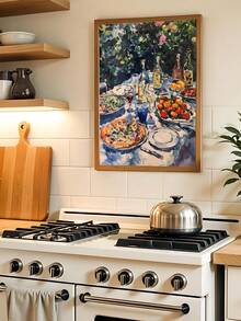 1pc Vintage Italy Posters Oil Painting Style Kitchen Prints,Abstract Pasta And Fork Prints Kitchen Fried Egg Wall Decor,Modern Dining Room Wall Art Funky Kitchen Poster,Bedroom Decor, Living Room Decor, Dining Room Wall Decor,Wall Arts, Wall Decor, Home Decor, Room Decor, Canvas Wall Art, Posters, Wall Art With Frame, Optional Frame ﻿
