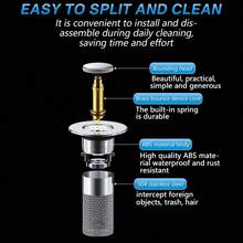 Bathroom Sink Drain Strainer, Pop Up Sink Drain Filter With Removable Stainless Steel Filter Basket Hair Catcher, Bathroom Sink Drain Stopper, For Us Bathroom Sink Stopper Replacement Suitable For 28-32 Hole Pitch - Bạc - Xem 5