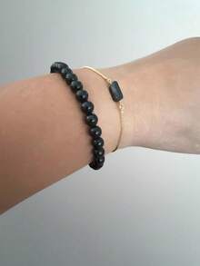 Bransoletka z czarnego turmalinu – regulowana bransoletka z surowego kamienia szlachetnego – ręcznie robiona biżuteria kryształowa na prezent - Czarne - Zobacz 2