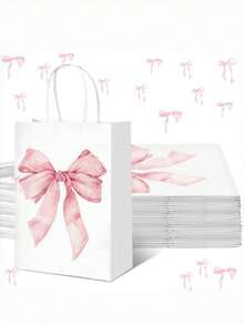 6/12/20 Stücke rosa Schleifen Geschenktüten aus Papier, geeignet für Geburtstage von Frauen, Weihnachtspartys, Süßigkeitentüten mit Griffen, passend für Braut-Verlobungspartyzubehör, Geschenk-Süßigkeitentüten (weiß, große Schleife)