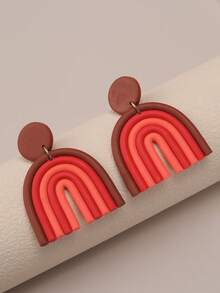 1 Paar handgefertigte Farbblock gestreifte übertriebene künstlerische Polymer-Ton-Ohrringe für Frauen, geeignet für Urlaub, Party, Alltag und als Geschenk