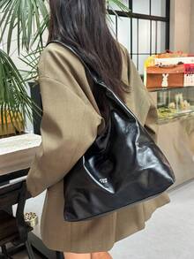 时尚大容量女士单肩托特包，设计感十足 - 黑色 - 查看 6