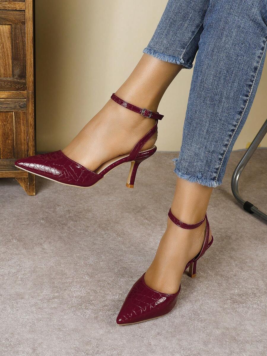 优雅尖头高跟女鞋，百搭露跟夏季凉鞋，优雅 - 酒紅色 - 查看 1