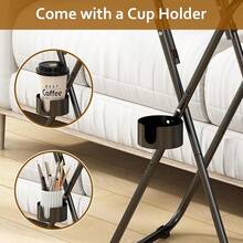 Juego de 2 Mesa Plegable Pequeño, Bandejas de TV Plegable Portátil, Mesa Auxiliar Plegable Servicio para Sala, Cama, Sofá, Mesa de Bandeja de Cena de TV Plegable con Soporte para Tazas - Marrón - Ver 5