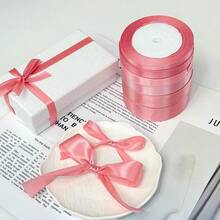 1 Roll Polyester Satin Ribbon, Suitable For Gift Boxes, Candy Boxes, Cake Boxes, Flower Decorations, DIY Rose Materials, Wedding And Party Decorations. (Machine Dyed, Slight Color Difference) - Dusty Pink - View 5