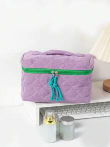柔软格纹撞色拉链化妆包：轻便易携，多功能旅行收纳包，时尚女士配饰。大学、度假旅行必备，女士化妆品收纳旅行包。化妆包、化妆袋、化妆品收纳包、化妆盒、包、梳妆台、化妆袋、小型化妆包、化妆袋、圣诞礼物、小包、手拿包/手提包、化妆品收纳袋、小包、刷具收纳包、迷你包、大容量包、圣诞礼物、推荐女士礼物 - 彩色 - 查看 12