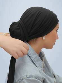 1pc Women Classic Solid Color Elegant Instant Single Layer Wrapped Turban, Fashion Charming Long Ribbon Headband, Non-Slip Breathable Soft Modal Knit Fabric Headscarf Hijab, Suitable For Daily, Yoga, Outdoor