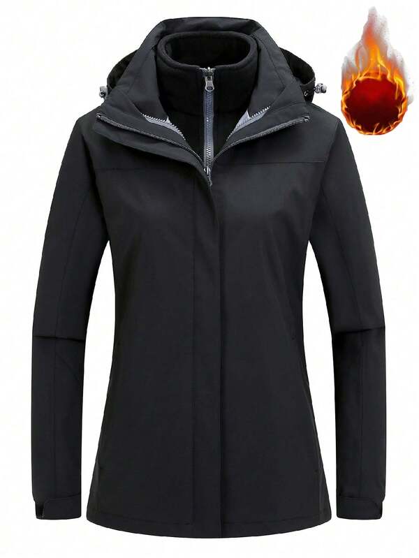 Women's 3-In-1 Water Resistant&Windproof Winter Jacket, Ski Coat With Warm Lining,Stylish Detachable Hooded Coat For Women,Perfect For Outdoor Adventures, Jogging, Hiking ,Camping