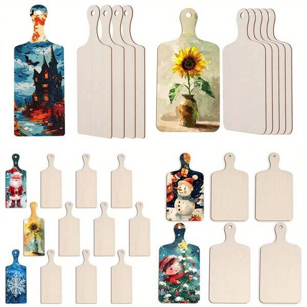 4 Stück blanke DIY Handwerks-Holzscheiben für Heimdekoration, Familienzusammenkünfte, Malerei - unfertige Holzverzierungen, perfekt für Valentinstag & Weihnachtsgeschenke, Geburtstags- & Feiertagsgeschenke für Familie, Geschenke für sie, Weihnachtsdekorationen