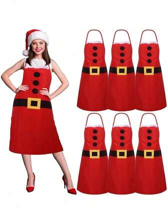 1pcRed Christmas Apron, Santa Claus Apron, Christmas Holiday Kitchen Apron, Suitable For Ladies' Christmas Parties, Chefs' Cooking, Baking, Cleaning, Gardening, Red Christmas Thanksgiving Price, Party Cosplay Apron, Santa Claus Apron