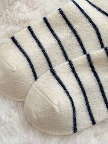 3 pares de calcetines gruesos y cálidos de lana con rayas para mujer, calcetines minimalistas de moda suaves hasta el tobillo, para otoño/invierno