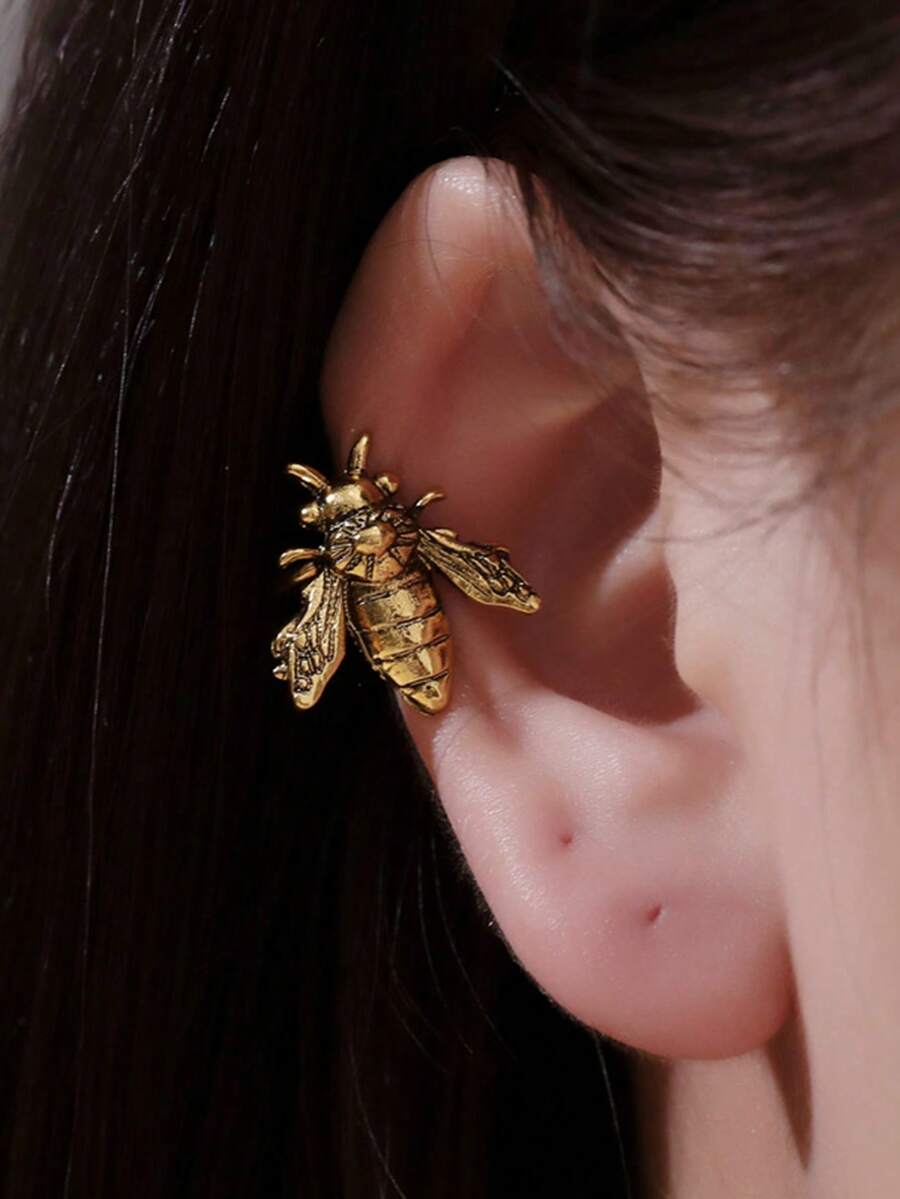 1個復古合金蜜蜂耳夾,適合女性日常配戴 - 銅色 - 查看 1