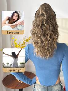 Acessório para extensão de rabo de cavalo em formato de garra, multicolorido, peruca de rabo de cavalo sintética resistente ao calor com ondulações de água de 16 polegadas, adequada para festas femininas e uso diário