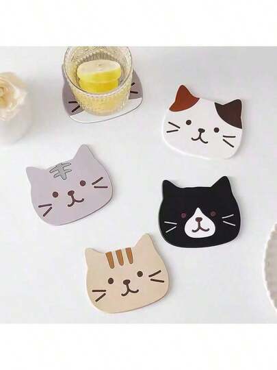 1 pieza / 4 piezas Posavasos de silicona con diseño de gato, manteles aislantes del calor, tazas, posavasos, cuencos, resistentes al calor, impermeables, resistentes al calor, manteles de mesa gruesos, posavasos de taza de té con forma de gato, manteles de apoyo, bebidas de café, Navidad