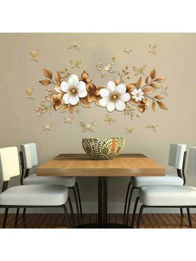 1 件墙贴金色罂粟蝴蝶装饰贴纸 PVC 贴纸可移除自粘易撕贴纸家居装饰让您的生活焕然一新节日装饰贴纸生日毕业礼物墙壁装饰房间装饰