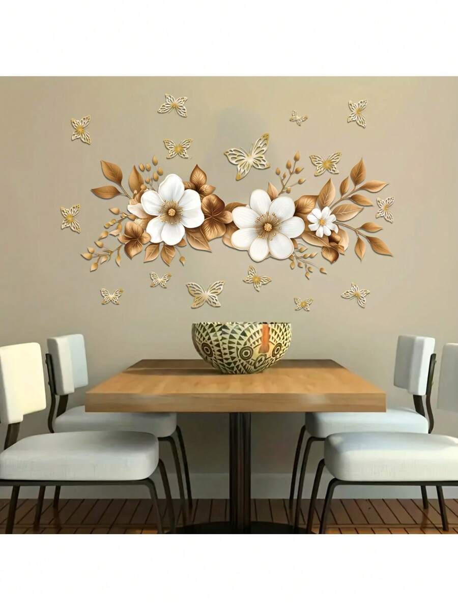 1 件墙贴金色罂粟蝴蝶装饰贴纸 PVC 贴纸可移除自粘易撕贴纸家居装饰让您的生活焕然一新节日装饰贴纸生日毕业礼物墙壁装饰房间装饰