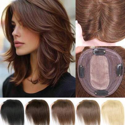 5x4.5英寸夹式接发，真人发质，透气，真人雷米发质，假发，无缝假发，适用于稀疏发质，假发自然造型，脱发解决方案，增加发量和密度，日常佩戴和造型，随心所欲，多功能假发，自然造型假发#1B #2 #4 #6 #613