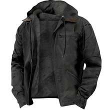 ​​Jackets For Men,Men's Solid Color Hooded Cotton-Padded Jacket – Fleece-Lined With Zip Pockets​ - 黑色 - 查看 1