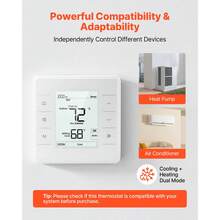 7-Day Programmable Thermostat, Home Thermostats For Heat Pump,Air Conditioner,Underfloor Heating, LED Screen With Backlight & 1Cool+1Heat,Energy-Efficient,Wide Temp Range,White - White - View 3